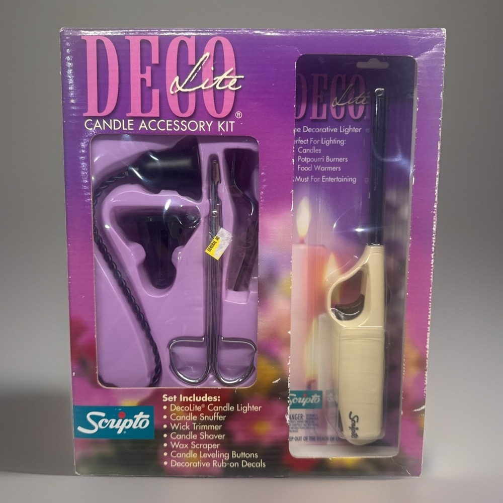 NOS Scripto Deco Lite Candle Accessory Kit Sealed 2004 Wick Trimmer Snuffer HTF